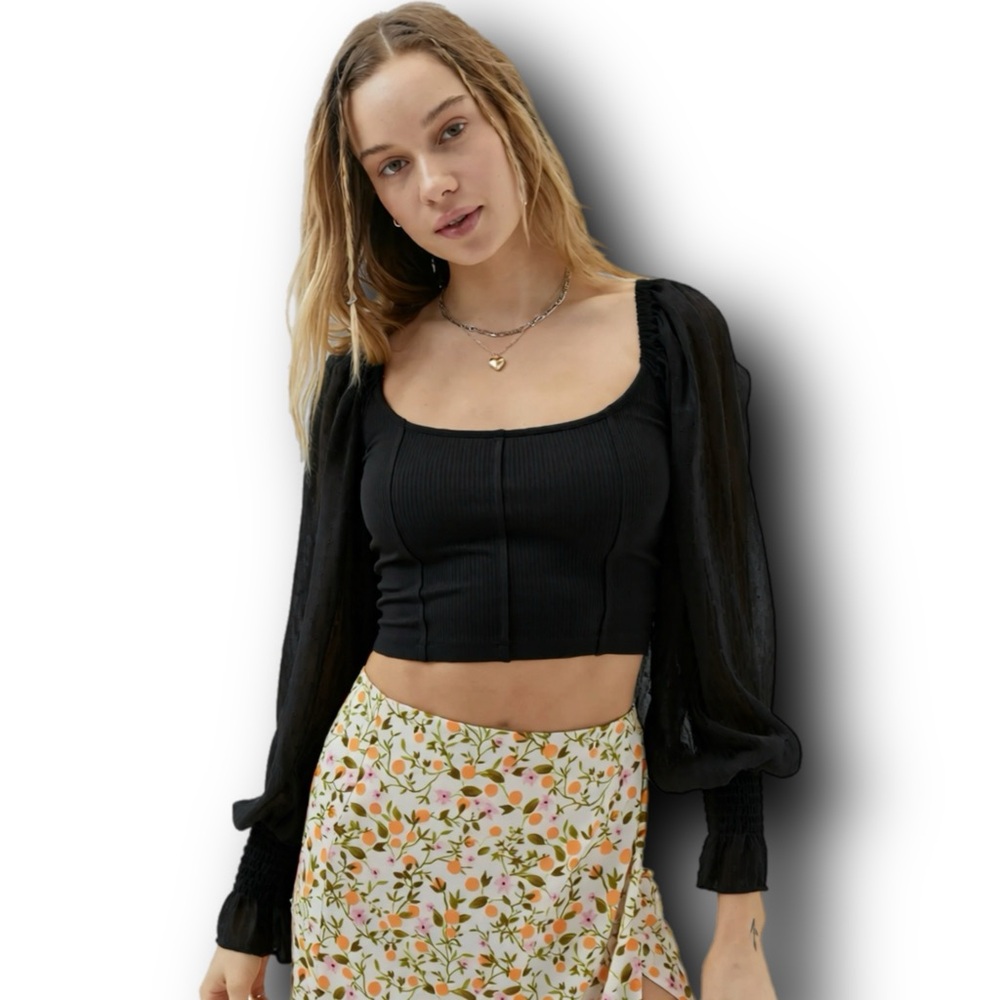 Urban Outfitters Black Ribbed Square-Neck Crop Top